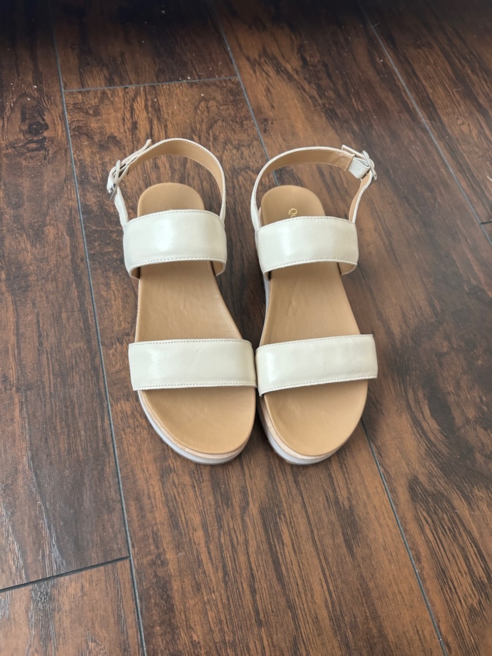 Quince Cream Italian Leather Two-Strap Slingback Sandals